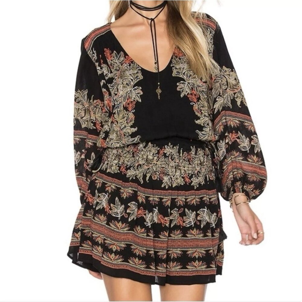 Free People Moonlight Drive Mini Dress Size Small Long Sleeve Lined Boho Peasant